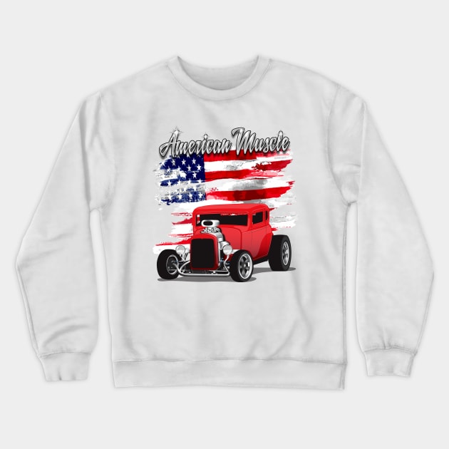 1932 Red Chevy 5 Window Coupe HotRod American Muscle Print Crewneck Sweatshirt by RPM-ART